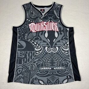 Quiksilver Shirt Mens‎ 2XL Gray Black Polynesian Tribal Graphic Tank Jersey XXL